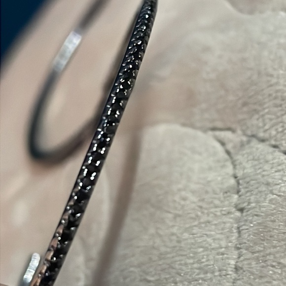 Black Spinel 925 Sterling Silver w/ Black Rhodium Plate Hoop Earrings - Picture 3 of 7